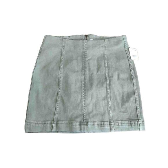Brand New Free People Women's Size 6 Olive Green Denim Mini Skirt Back Zip - Picture 1 of 11
